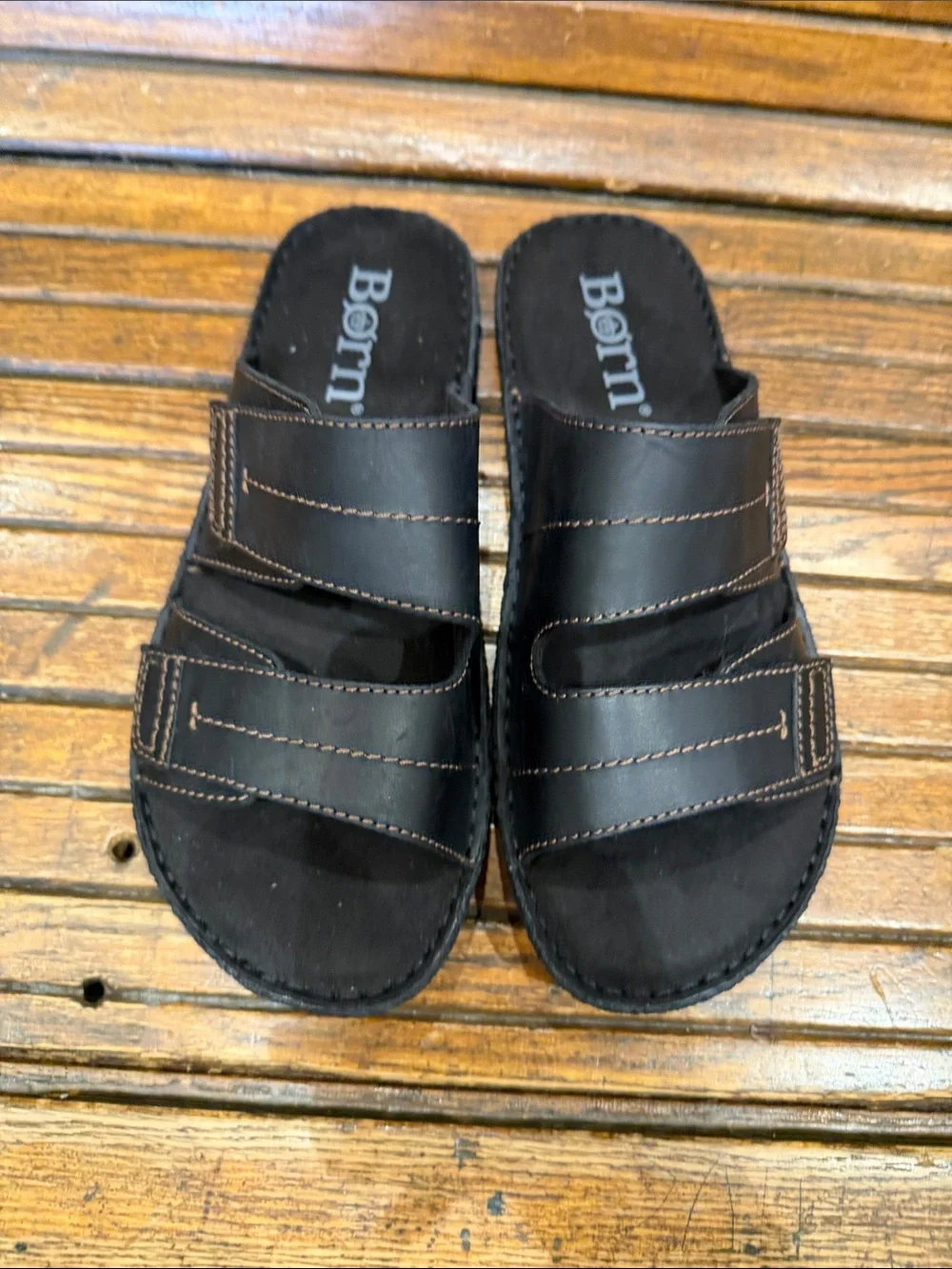Born Men's Black Leather Double-Strap Slide Sandals